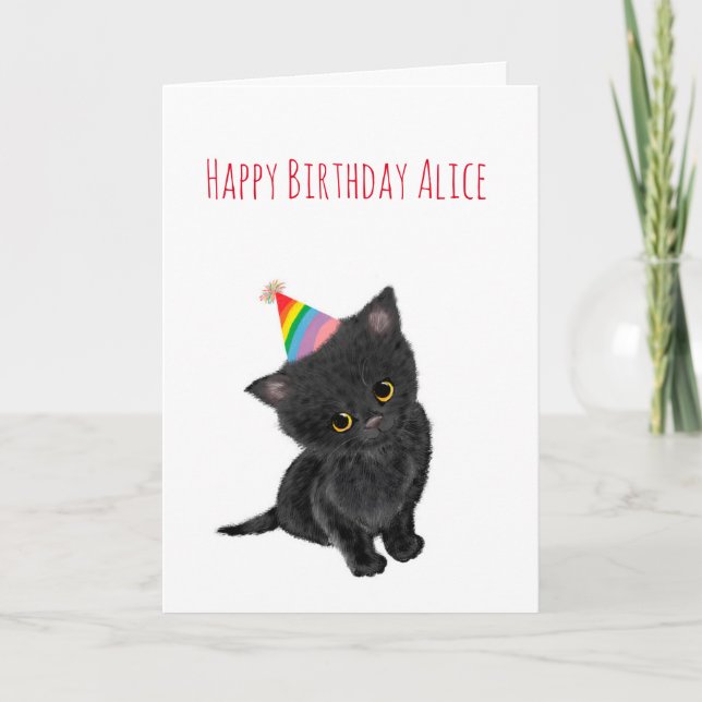 Carte d'anniversaire de chaton noir personnalisé (Devant)