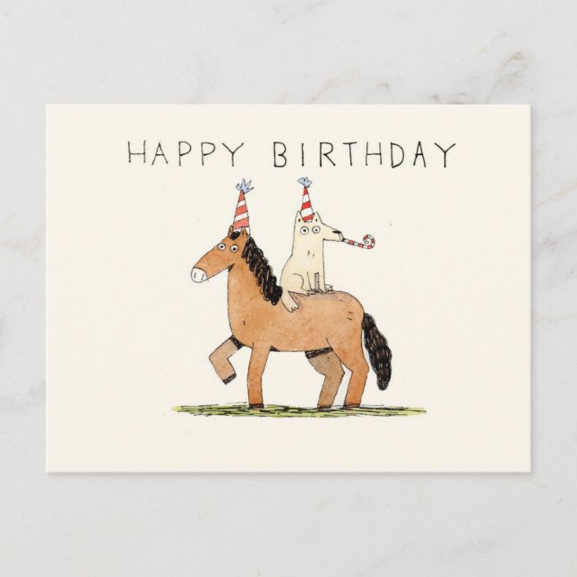 carte d'anniversaire de cheval et de chien (Devant)
