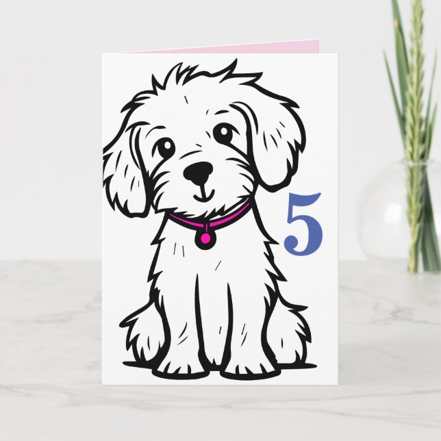 Carte d'anniversaire de chien, Bonne 5e carte d'an (Devant)