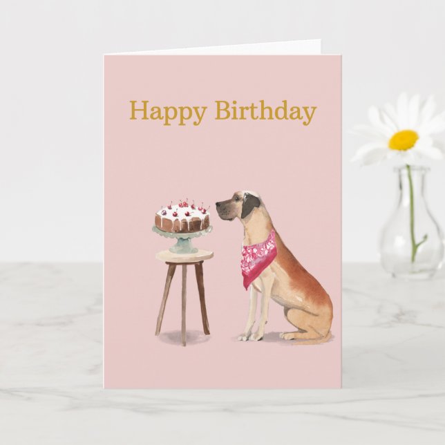 Carte d'anniversaire de chien, Great Dane, Joyeux  (Petite plante)