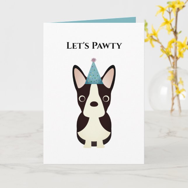 Carte d'anniversaire de chien, Pawty Boston Terrie (Fleur jaune)