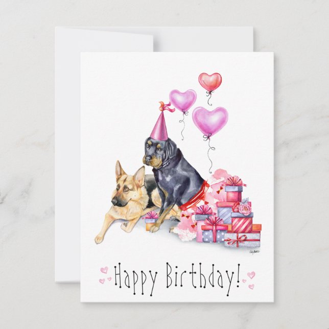 Carte d'anniversaire de chien - Rottweiler et alle (Devant)