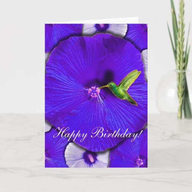Carte d'anniversaire de colibri et de ketmie (Devant)