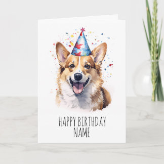 Carte d'anniversaire de Corgi aquarelle