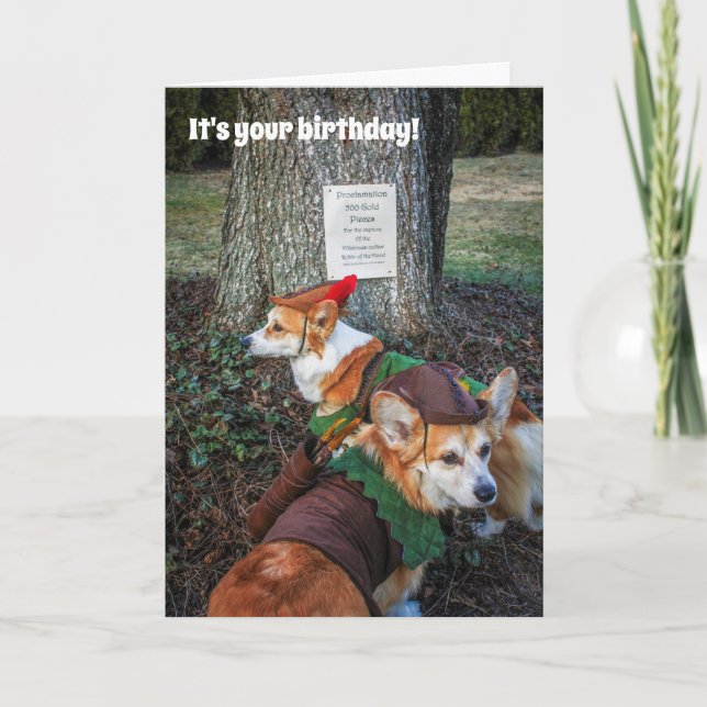 Carte d'anniversaire de corgi de Robin Hood (Devant)