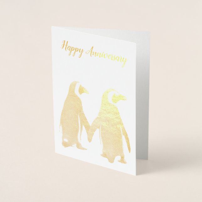 Carte d'anniversaire de couple de pingouins (Devant)