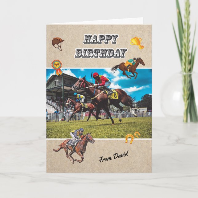Carte d'anniversaire de course de chevaux PERSONNA (Devant)