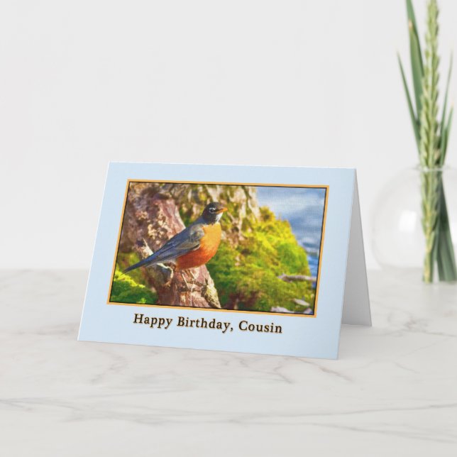 Carte d'anniversaire de Cousin avec Robin sur un c (Devant)