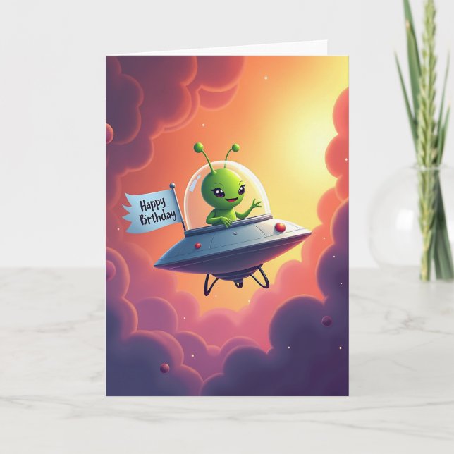Carte d'anniversaire de créature spatiale joyeuse (Devant)