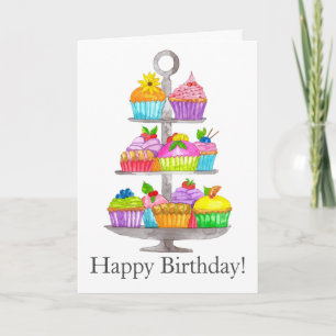 Carte d'anniversaire de cupcakes Watercolor