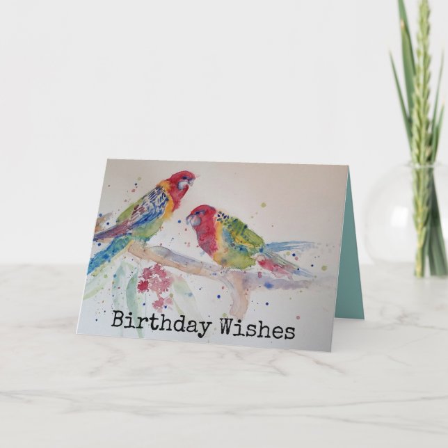 Carte d'anniversaire de deux perroquets Rosella (Devant)