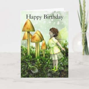 Carte d'anniversaire de fée et de champignons
