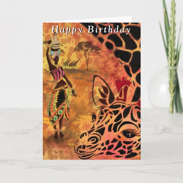 Carte d'anniversaire de femme et de girafe d'Afriq (Devant)