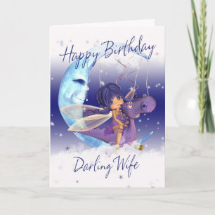 Carte d'anniversaire de femme mignonne, dragon vio