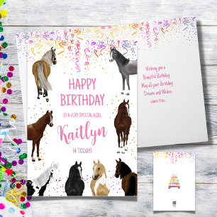 Carte d'anniversaire de fille de cheval avec nom e