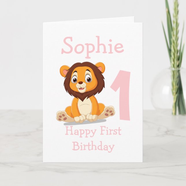 carte d'anniversaire de fille de lion mignon (Devant)