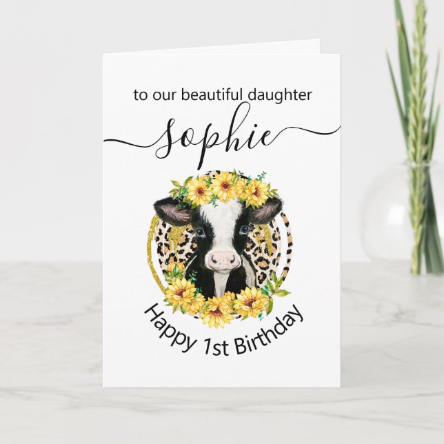 carte d'anniversaire de fille de vache mignonne (Devant)