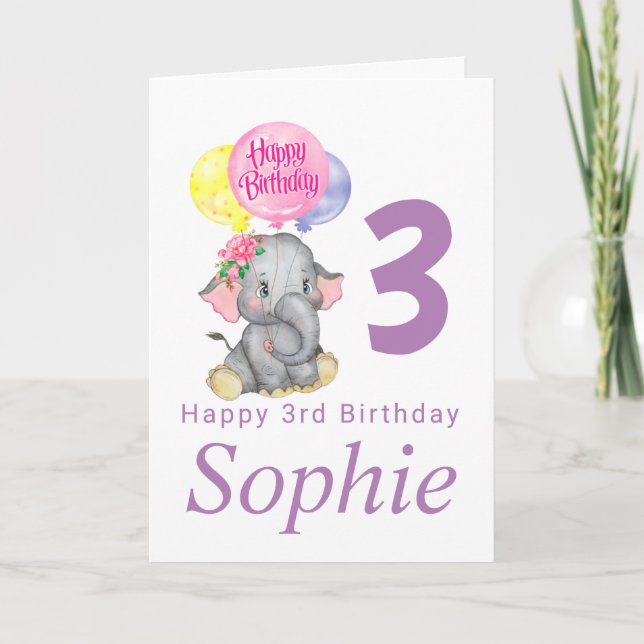 carte d'anniversaire de fille d'éléphant mignonne (Devant)