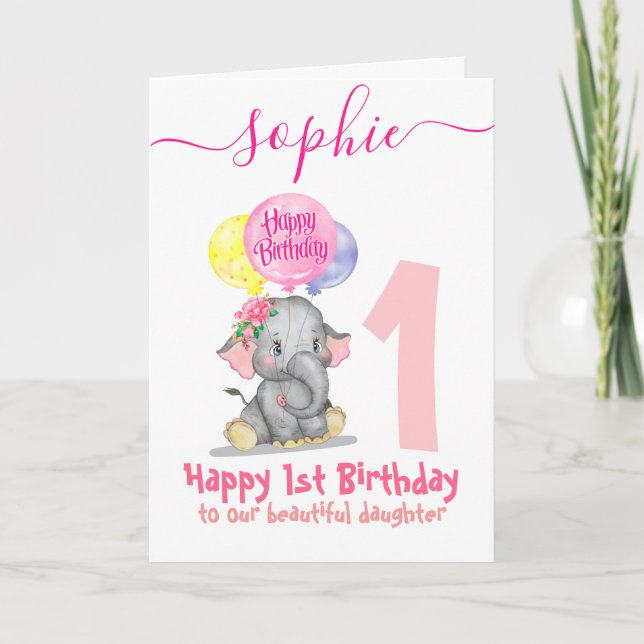 carte d'anniversaire de fille d'éléphant mignonne (Devant)