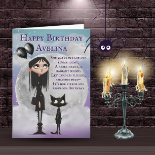 Carte d'anniversaire de fille gothique mignonne av