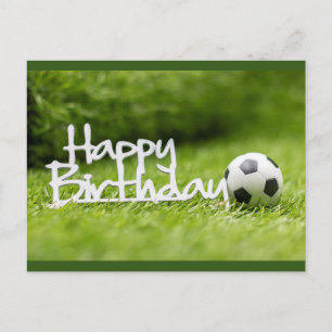 Carte d'anniversaire de football avec balle sur he