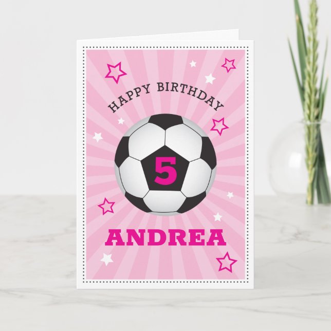 Carte d'anniversaire de football rose personnalisé (Devant)