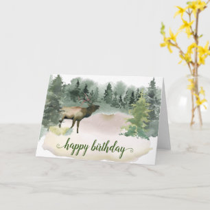 Carte d'anniversaire de forêt aquarelle cerf de la