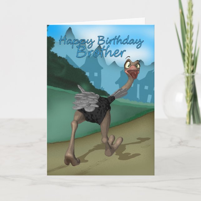 Carte d'anniversaire de frère - autruche de bande (Devant)