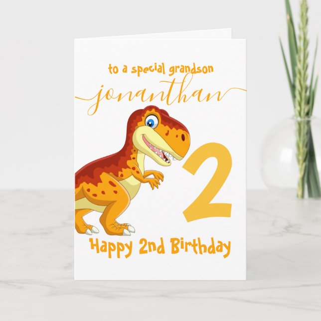 carte d'anniversaire de garçon dinosaure mignonne (Devant)