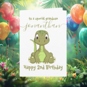 carte d'anniversaire de garçon dinosaure vert mign