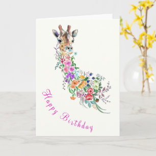 Carte d'anniversaire de girafe florale