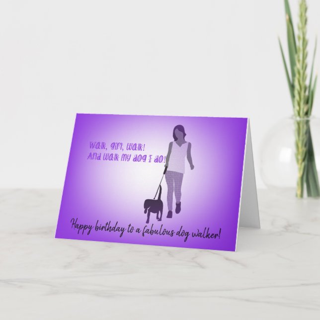 Carte d'anniversaire de Girl Dog Walker (Devant)
