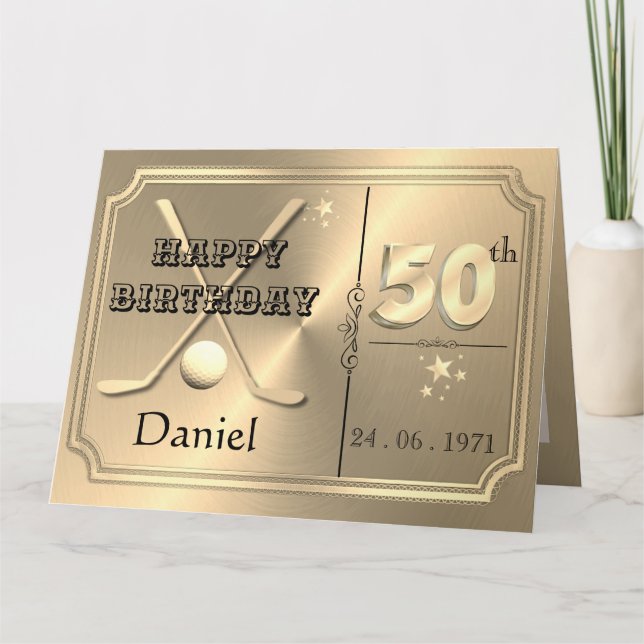 Carte d'anniversaire de golf personnalisée en or p (Devant)
