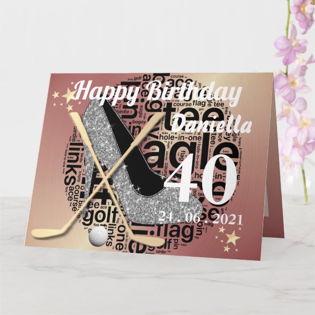 Carte d'anniversaire de golf personnalisée en or r (Orchidée)