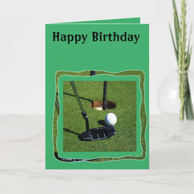 Carte d'anniversaire de golf Putter prêt à Par, (Devant)