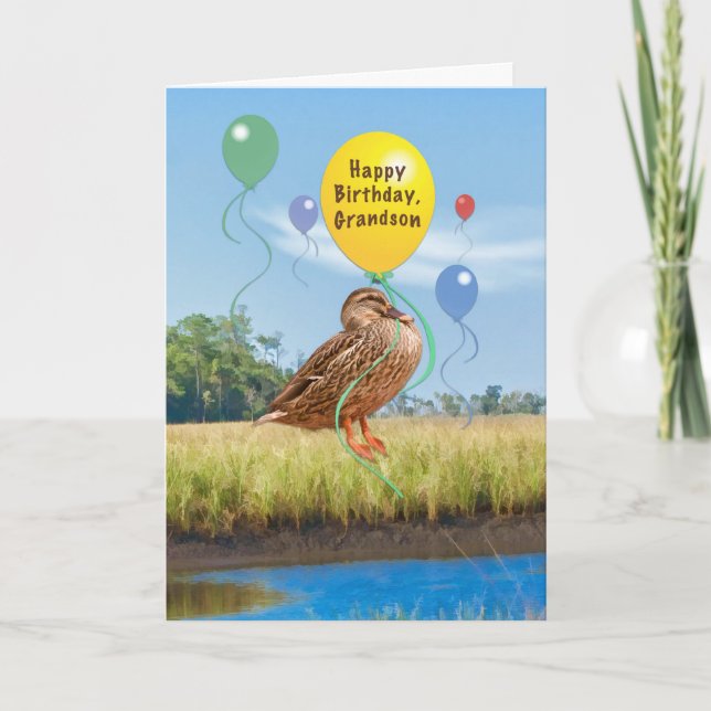 Carte d'anniversaire de Grand-fils avec canard et  (Devant)