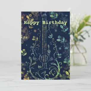 Carte d'anniversaire de guitare florale romantique