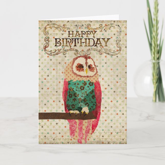 Carte d'anniversaire de hibou de Rosa (Devant)