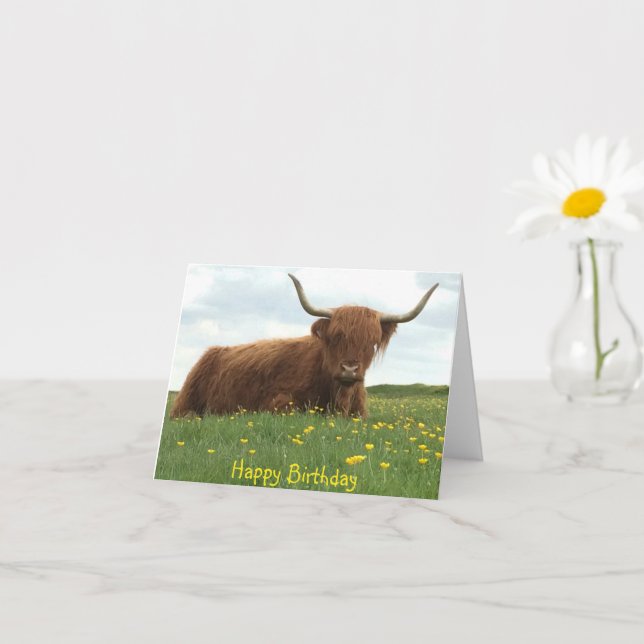 Carte d'anniversaire de Highland Cow Meadow (Petite plante)