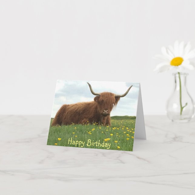Carte d'anniversaire de Highland Cow Meadow (Petite plante)