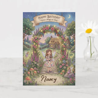 Carte d'anniversaire de jardin de fées cottagecore