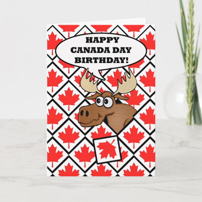 Carte d'anniversaire de jour du Canada, orignal, (Devant)