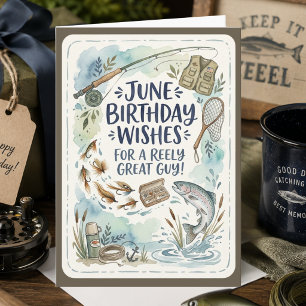 Carte d'anniversaire de juin pour lui Pun de pêche