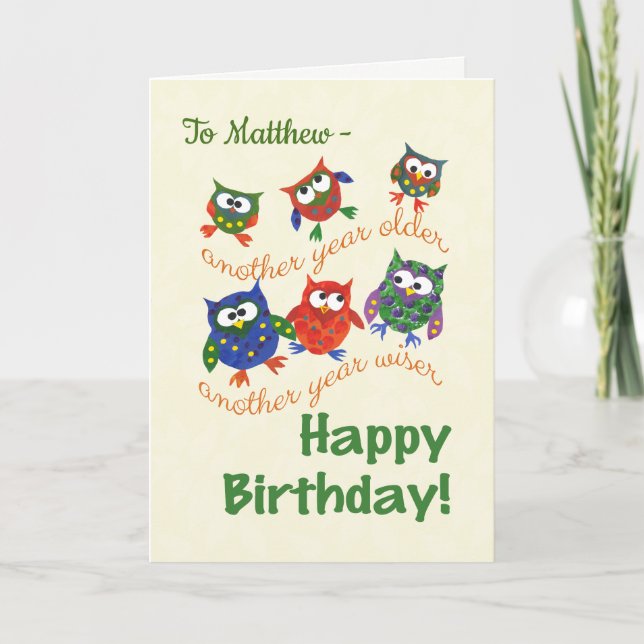 Carte d'anniversaire de la chouette pour personnal (Devant)