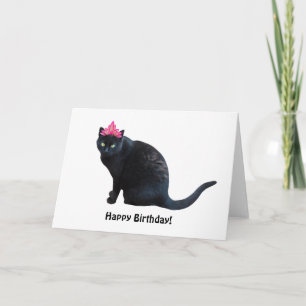 Carte d'anniversaire de la Couronne rose Chat noir