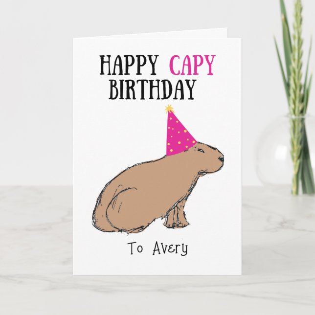 Carte d'anniversaire de la faune de Capybara tirée (Devant)