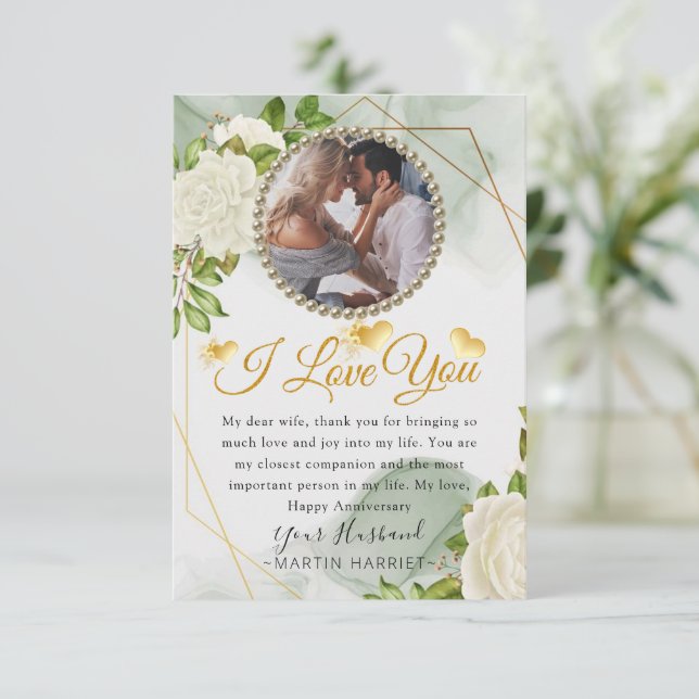 Carte d'anniversaire de la femme photo florale bla (Debout devant)