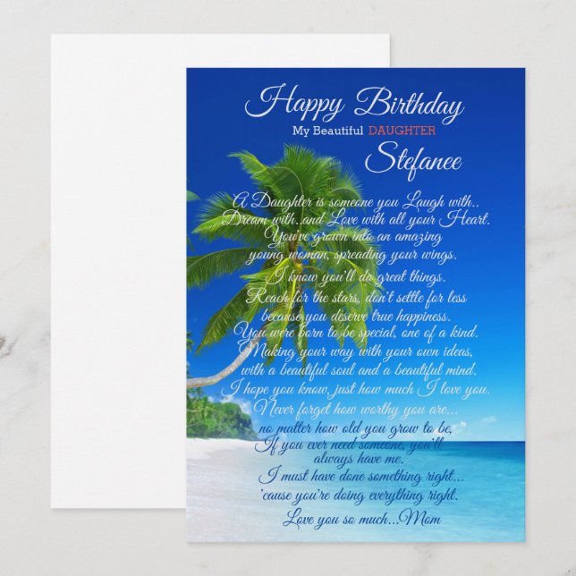 Carte d'anniversaire de la fille adulte (Devant / Derrière)