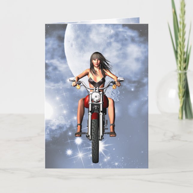 Carte d'anniversaire de la fille motocycliste (Devant)