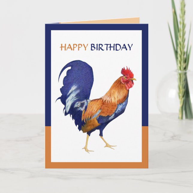 Carte d'anniversaire de la frontière du coq (Devant)